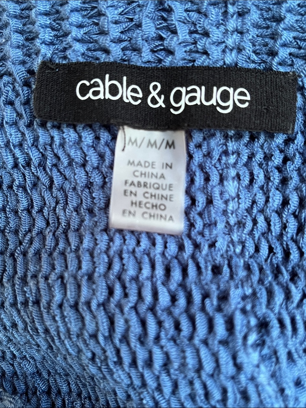 Cable & Gauge Button-Back Knit Cap Sleeve Sweater in Blue Sz Medium - Picture 9 of 12